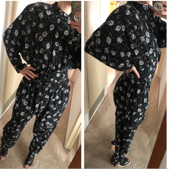 Vintage California Visionz Belted Jumpsuit Black Print Belt Set - Picture 2 of 7